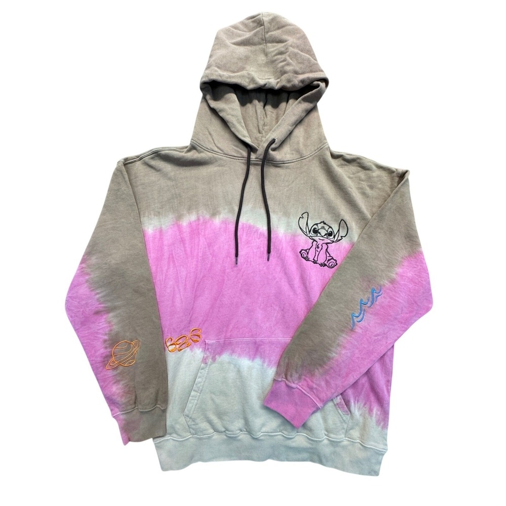 NWT Disney Stitch 626 Hoodie Pink‎ Tan Tie Dye Womens Large Embroidered Scrump